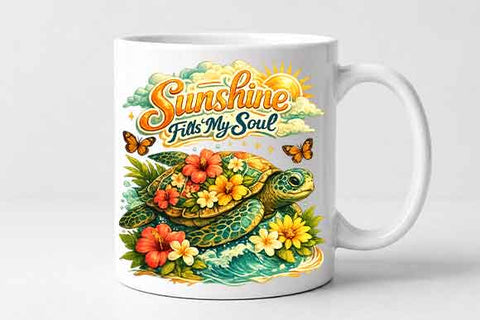 Floral Sea Turtle PNG Sunshine Fills My Soul Coastal Sublimation Design SVG BillahCrafts 