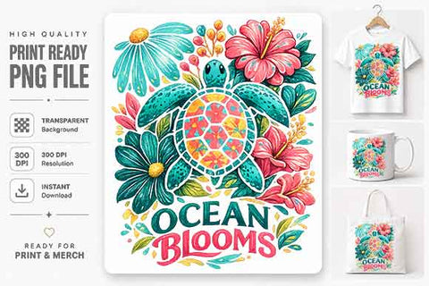 Floral Sea Turtle Sublimation PNG Coastal Ocean Wildlife Digital Download SVG BillahCrafts 