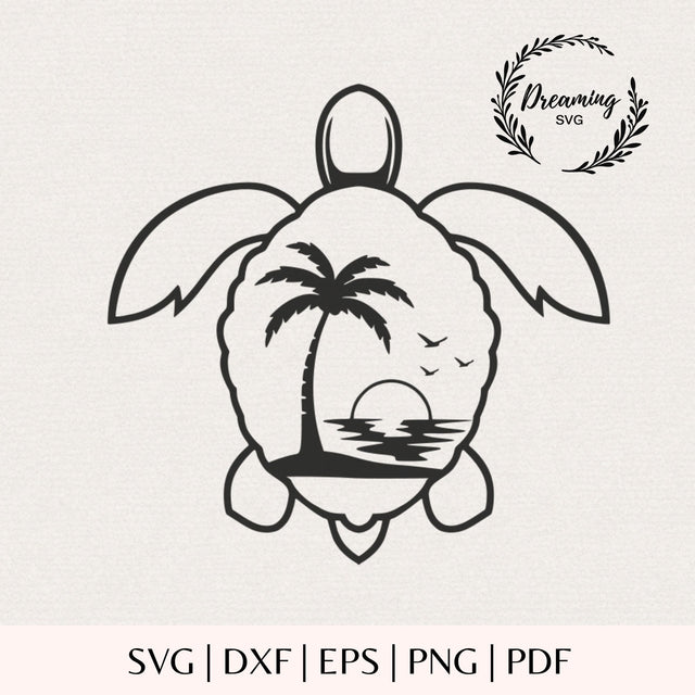 Floral Sea Turtle SVG - Sea Turtle Hibiscus SVG - Beach Cut Files - Tropical Ocean Clipart for Silhouette and Cricut SVG DreamingSVG 
