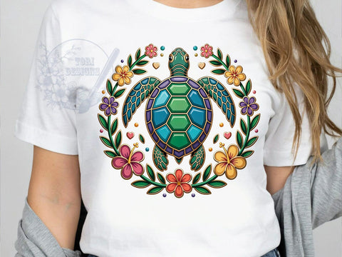 Floral Sea Turtle T-Shirt PNG, Sea Turtle, Floral Style, Ocean Vibes, Tropical Fashion, Sublimation PNG, Statement Shirt, Coastal Apparel Sublimation ToriDesigns 