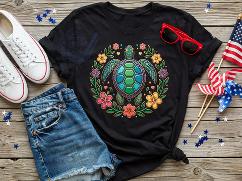 Floral Sea Turtle T-Shirt PNG, Sea Turtle, Floral Style, Ocean Vibes, Tropical Fashion, Sublimation PNG, Statement Shirt, Coastal Apparel Sublimation ToriDesigns 