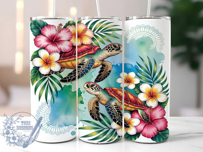 Floral Sea Turtle Tumbler, Turtle Tumbler Design, 20Oz Sublimation, Ocean Turtle Printable, Floral Beach Turtle, Tropical Floral Wrap, Coastal Turtle Art Sublimation ToriDesigns 