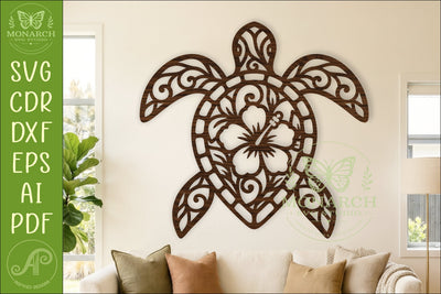 Floral Sea Turtle Wall Art Hibiscus Tropical Coastal Beach SVG APInspireddesigns 