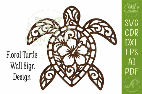 Floral Sea Turtle Wall Art Hibiscus Tropical Coastal Beach SVG APInspireddesigns 