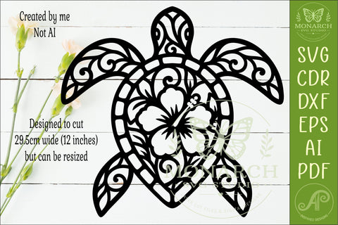 Floral Sea Turtle Wall Art Hibiscus Tropical Coastal Beach SVG APInspireddesigns 