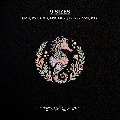 Floral Seahorse Ocean Machine Embroidery Design PES DST Stitch Pattern Files Embroidery/Applique DESIGNS PatternFeed8 