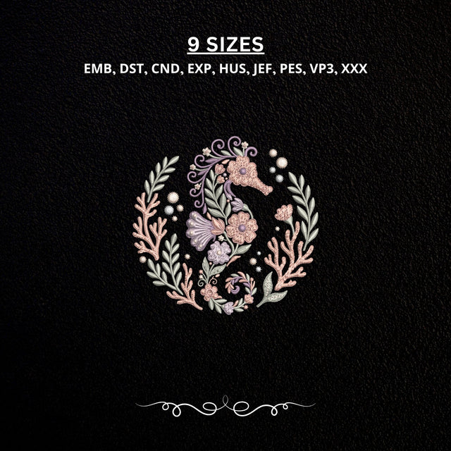 Floral Seahorse Ocean Machine Embroidery Design PES DST Stitch Pattern Files Embroidery/Applique DESIGNS PatternFeed8 