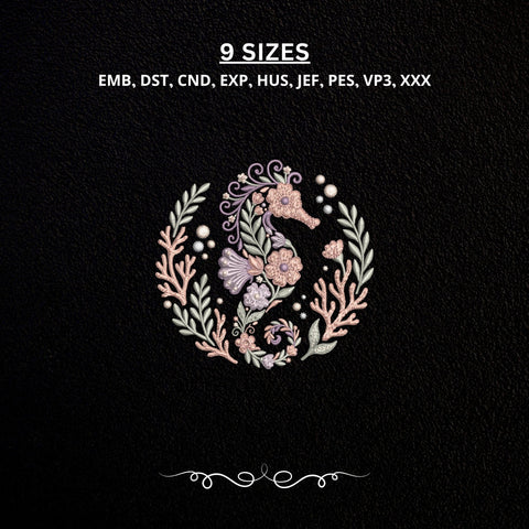 Floral Seahorse Ocean Machine Embroidery Design PES DST Stitch Pattern Files Embroidery/Applique DESIGNS PatternFeed8 