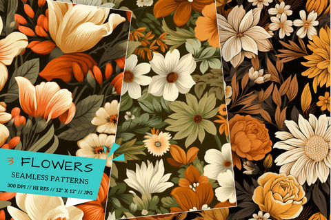floral seamless patterns, retro patterns, 70s Earthy Florals Sublimation FloridPrintables 