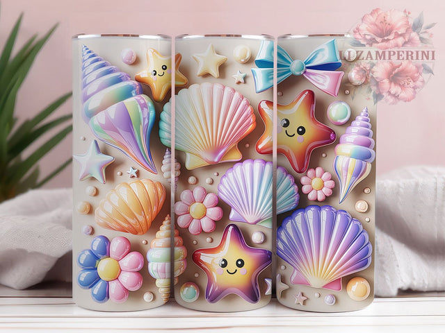 Floral Seashell Pastel Ocean 20oz Tumbler, Pastel Rainbow, Seashell Pattern, Ocean Theme, Beach Vibes, 20oz Tumbler Wrap, Sublimation PNG Sublimation Li Zamperini 