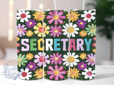 Floral Secretary 20oz Skinny Tumbler, Secretary Tumbler Png, Straight & Tapered Tumbler Wrap, Instant Digital Download Sublimation ToriDesigns 
