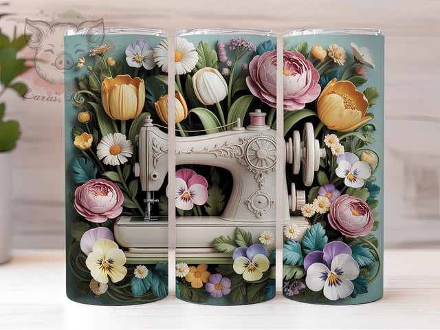 Floral Sewing Machine Craft 20oz Tumbler, Floral Details, Intricate Design, Craft Theme, Vintage Sewing, 20oz Tumbler Wrap, Sublimation PNG Sublimation Lara' s Designs 