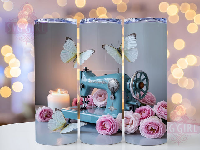 Floral Sewing Machine Tumbler, Sewing Mom Sublimation, Pink Floral Tumbler Wrap, 20oz Tumbler Design, Quilting Gift Idea, Sewist Tumbler Wrap, Floral Machine PNG Sublimation SvggirlplusArt 