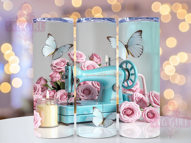 Floral Sewing Machine Tumbler, Sewing Mom Sublimation, Pink Floral Tumbler Wrap, 20oz Tumbler Design, Quilting Gift Idea, Sewist Tumbler Wrap, Floral Machine PNG Sublimation SvggirlplusArt 