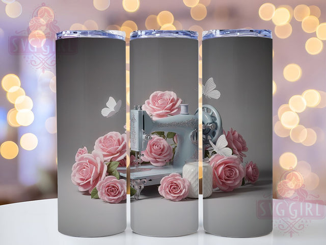 Floral Sewing Machine Tumbler, Sewing Mom Sublimation, Pink Floral Tumbler Wrap, 20oz Tumbler Design, Quilting Gift Idea, Sewist Tumbler Wrap, Floral Machine PNG Sublimation SvggirlplusArt 