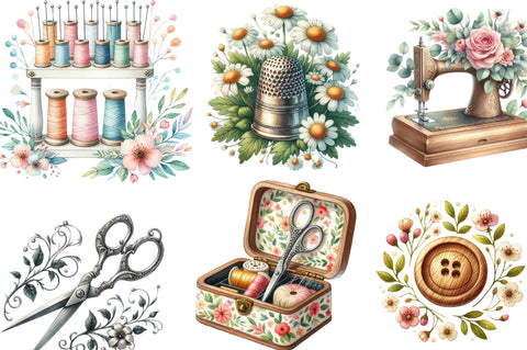 Floral Sewing Sublimation Clipart Bundle Sublimation SVGista 