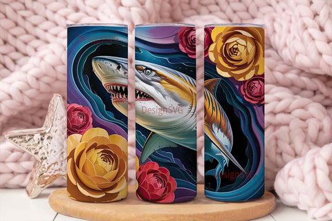 Floral Shark Tumbler Wrap Sublimation DesignSVG 