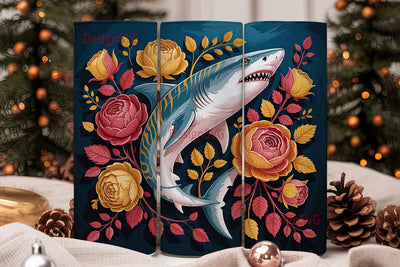 Floral Shark Tumbler Wrap Sublimation DesignSVG 