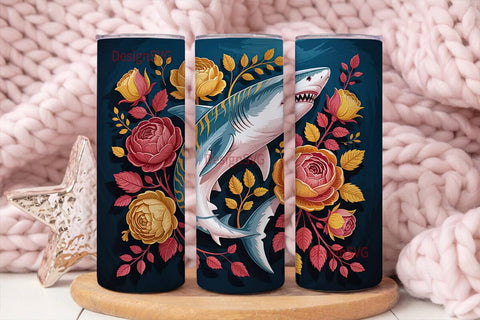 Floral Shark Tumbler Wrap Sublimation DesignSVG 