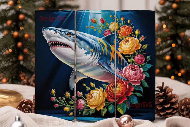 Floral Shark Tumbler Wrap Sublimation DesignSVG 