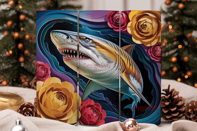 Floral Shark Tumbler Wrap Sublimation DesignSVG 