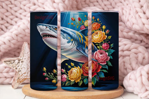 Floral Shark Tumbler Wrap Sublimation DesignSVG 