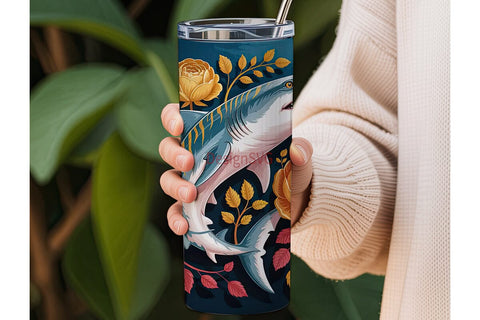 Floral Shark Tumbler Wrap Sublimation DesignSVG 