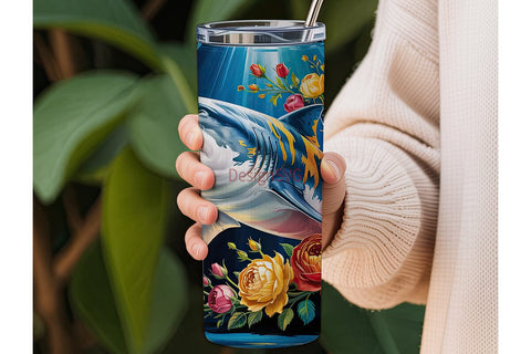 Floral Shark Tumbler Wrap Sublimation DesignSVG 