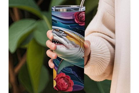 Floral Shark Tumbler Wrap Sublimation DesignSVG 
