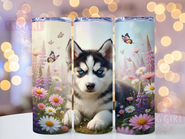 Floral Siberian Husky Puppy Tumbler, Watercolor Flowers, Cute Dog Art, Floral Puppy Design, Adorable Husky Graphic, 20oz Tumbler, Sublimation Design Sublimation SvggirlplusArt 