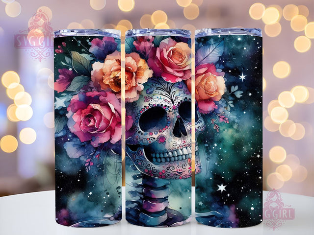 Floral Skeleton 20oz Tumbler Wrap Sublimation Design, Straight Tapered Tumbler Wrap, Trendy Skull Witchy Tumbler Png, Instant Digital Download Sublimation SvggirlplusArt 