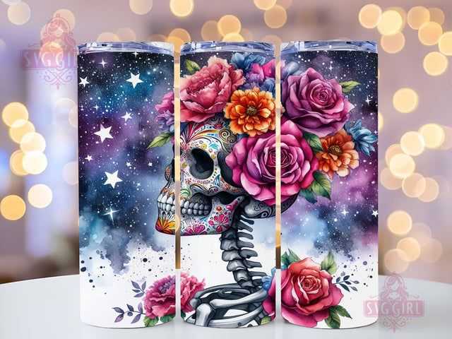 Floral Skeleton 20oz Tumbler Wrap Sublimation Design, Straight Tapered Tumbler Wrap, Trendy Skull Witchy Tumbler Png, Instant Digital Download Sublimation SvggirlplusArt 