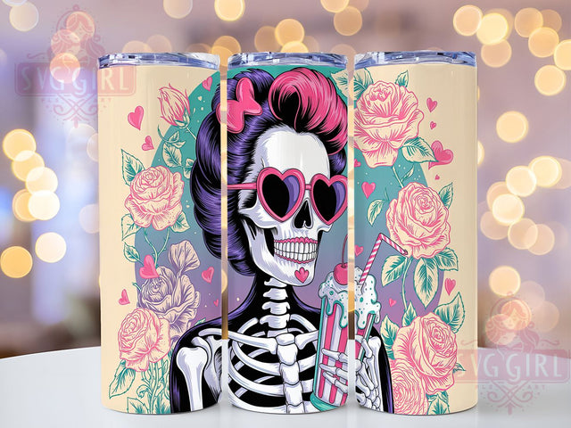 Floral Skeleton Girl Day of Dead Tumbler, Skeleton Girl Wrap, 20oz Sublimation, Flower Skull Cup, Gothic Floral Design, Day Of The Dead Tumbler, Feminine Skeleton Cup Sublimation SvggirlplusArt 