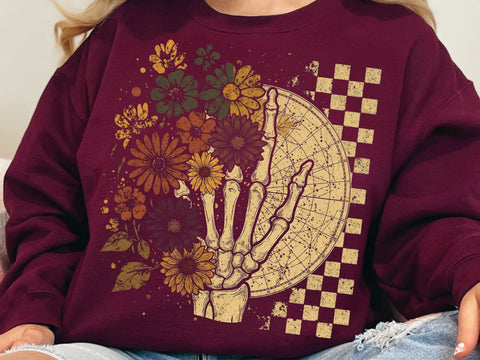 Floral Skeleton Hand PNG, Gothic Halloween Sublimation Design SVG DesignDestine 