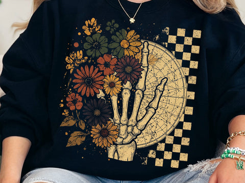 Floral Skeleton Hand PNG, Gothic Halloween Sublimation Design SVG DesignDestine 
