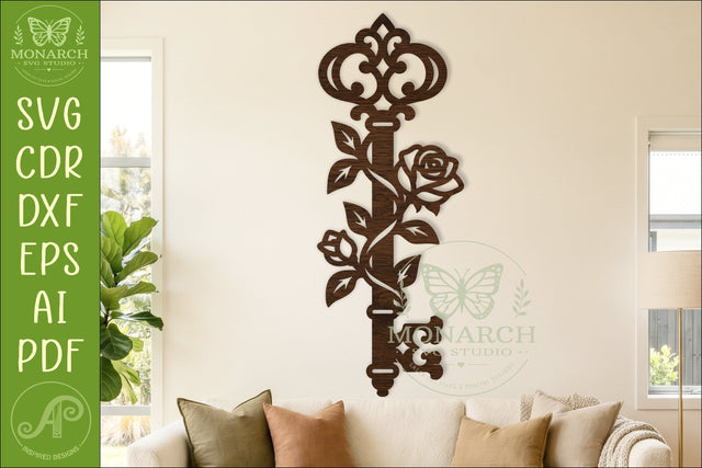 Floral Skeleton Key SVG, Vintage Rose Key Laser Cut Wall SVG APInspireddesigns 