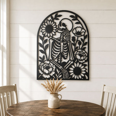 Floral Skeleton Laser SVG | Gothic Skeleton Wall Art | Memento Mori DXF | CNC Plasma Cut File | Macabre Flower Metal Decor SVG HappyDesignStudio 