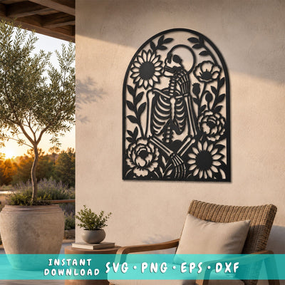 Floral Skeleton Laser SVG | Gothic Skeleton Wall Art | Memento Mori DXF | CNC Plasma Cut File | Macabre Flower Metal Decor SVG HappyDesignStudio 