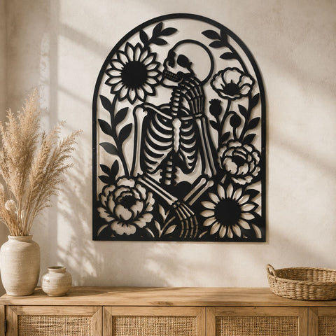 Floral Skeleton Laser SVG | Gothic Skeleton Wall Art | Memento Mori DXF | CNC Plasma Cut File | Macabre Flower Metal Decor SVG HappyDesignStudio 