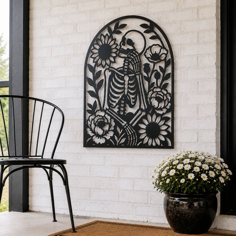 Floral Skeleton Laser SVG | Gothic Skeleton Wall Art | Memento Mori DXF | CNC Plasma Cut File | Macabre Flower Metal Decor SVG HappyDesignStudio 