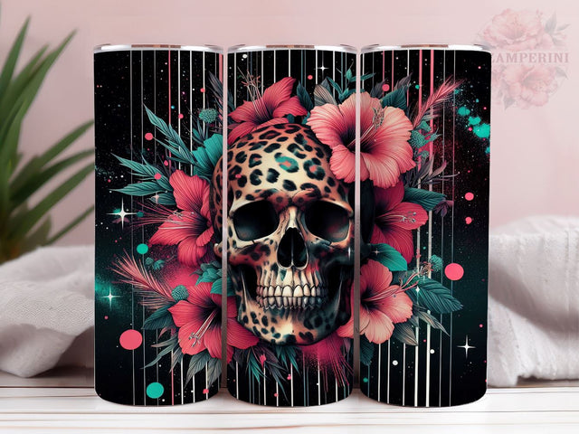 Floral Skull 20oz Tumbler Wrap PNG, Leopard Skull Tumbler Png, Straight & Tapered Tumbler Wrap, Instant Digital Download Sublimation Li Zamperini 