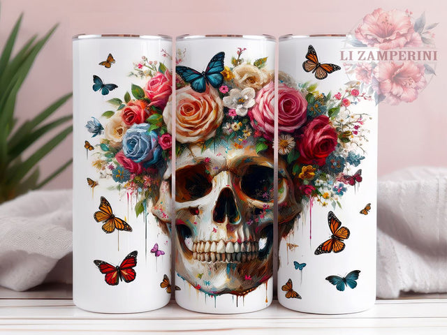 Floral Skull 20oz Tumbler Wrap PNG, Skull Halloween Tumbler Png, Straight & Tapered Tumbler Wrap, Instant Digital Download Sublimation Li Zamperini 