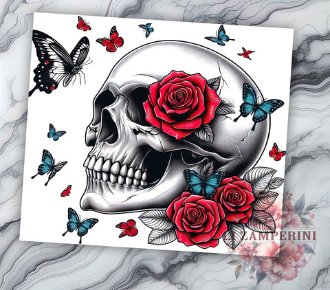 Floral Skull 20oz Tumbler Wrap PNG, Skull Halloween Tumbler Png, Straight & Tapered Tumbler Wrap, Instant Digital Download Sublimation Li Zamperini 
