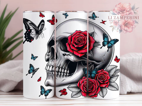 Floral Skull 20oz Tumbler Wrap PNG, Skull Halloween Tumbler Png, Straight & Tapered Tumbler Wrap, Instant Digital Download Sublimation Li Zamperini 