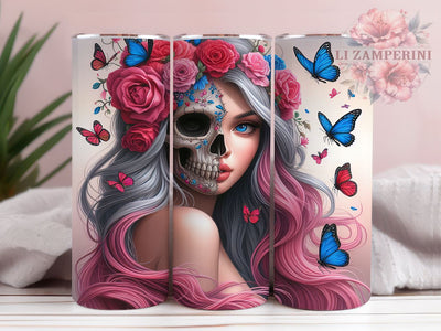 Floral Skull 20oz Tumbler Wrap PNG, Vibrant Flower Tumbler Png, Straight & Tapered Tumbler Wrap, Instant Digital Download Sublimation Li Zamperini 