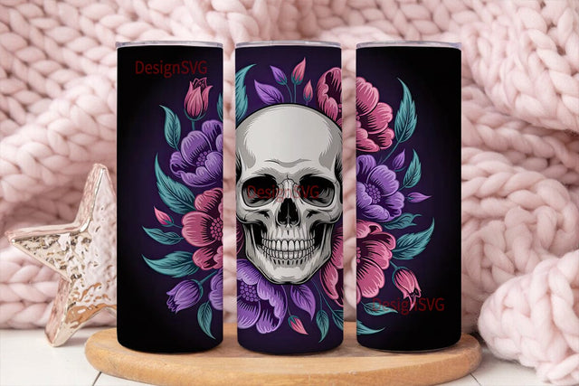 Floral Skull 20oz Tumbler Wrap Sublimation DesignSVG 