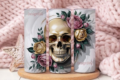 Floral Skull 20oz Tumbler Wrap Sublimation DesignSVG 