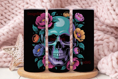 Floral Skull 20oz Tumbler Wrap Sublimation DesignSVG 
