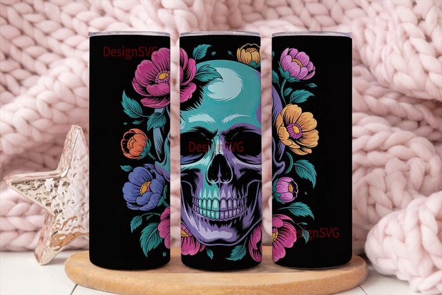 Floral Skull 20oz Tumbler Wrap Sublimation DesignSVG 