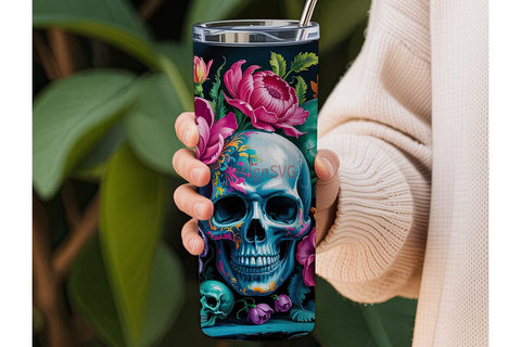 Floral Skull 20oz Tumbler Wrap Sublimation DesignSVG 